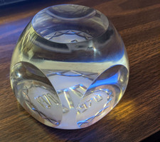 Vintage Cristallerie de Lorraine France Etched Floral Glass Paperweight 4 x 3.5