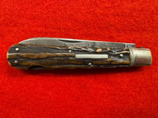 ANTIQUE HUNTER & SON, SHEFFIELD LARGE STAG SCALED LOCK BACK JACK KNIFE  (417) picture