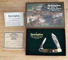 Remington 2005 Whitetail Wildlife Series Knife 2 Blade Canoe Stag Handle #618 picture