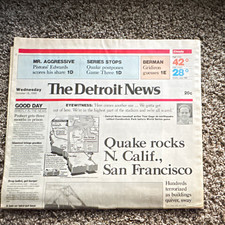 The Detroit News Oct 18, 1989 Front Page “Quake rocks N. Calif., San Francisco” picture