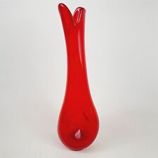 Vintage MCM Red Swung Vase Dimpled Pinched Waffle Bottom - 16 1/2