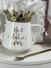MAYICIVO Best Nurse Ever Mug Gold Crown Lid Spoon Gift Box Nurse Appreciation picture