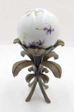 VTG Hand Painted Porcelain Floral Sphere Orb on Art Nouveau Bronze Lily Stand picture