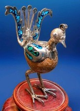 Vintage Taxco Mexican Sterling & Onyx Peacock Figurine Signed TE-15 LE? picture