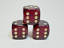 Three Antique German Art Deco Cherry Red Amber Bakelite Faturan Casino Dice 21mm picture