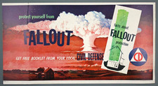 Original Vintage Cold War Era Fallout Poster/Window Card, Civil Defense, 1958 picture