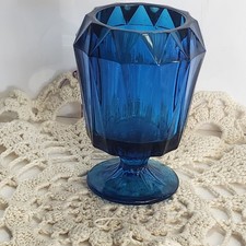 Vintage Viking Glass Diamond Point Stemmed Table Lighter Base Bluenique Rare picture