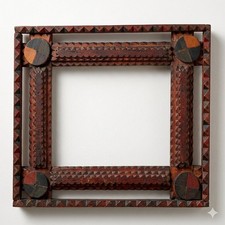 Tramp art vintage wooden frame picture
