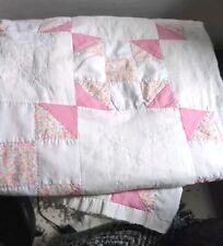 Vintage 1950s Pink and White Quilt Hand Sewn and Machine picture