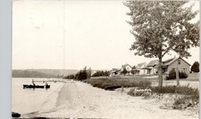 BEACH COTTAGES beulah mi c1910 postcard michigan real photo rppc boat dock picture