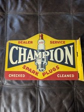 SCARCE 1940s CHAMPION SPARK PLUG DEALER SERVICE FLANGE SIGN METAL 18