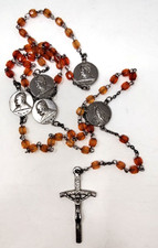 Vintage Catholic NRI Rosary Red & Orange Plastic Beads Pope John Paul II Medals picture