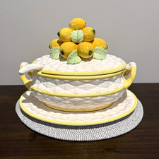 Vintage Harvest Collection Lemon Soup Tureen Set Hand Painted Lid Ladle Platter picture