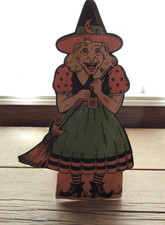 ca 1940's - 50's Vtg Halloween Diecut Nice Witch, Standing Table Decor USA, 10
