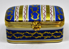 LIMOGES FRANCE BOX - LE TALLEC - BLUE & GOLD RECTANGLE - GRIGNAN BLEUE - 1948 picture