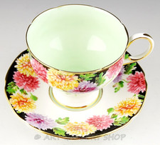 Vintage Paragon England MUMS CHRYSANTHEMUM CUP AND SAUCER MINT GREEN INTERIOR picture