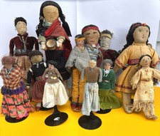 13 OLD VINTAGE NAVAJO HOPI ETC DOLLS NATIVE AMERICAN HAND MADE WITH STANDS picture