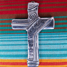 Vtg Handcrafted Mexican Pewter Wall Cross 7-1/2
