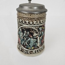 Gerz Vintage German Beer Stein Knights in Armor Anointed Ceramic Pewter Lid picture