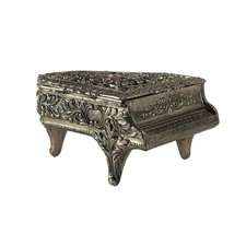 Vtg Sankyo Japan Grand Piano Music Box Silver Ornate Filigree Cherub Blue Velvet picture
