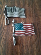 AMERICAN FLAG ORNAMENT BY GLORIA DUCHIN PEWTER USA 2002 3” + Glitter Enamel Flag picture