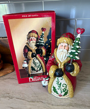 VTG Dillard's Trimmings Folk Art Santa Holding Tree Hand Painted Resin W/ Box picture
