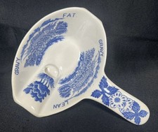 VTG ATQ BLUE & WHITE Blueflow Transferware Gravy Boat Fat Lean Separator 7” picture