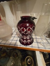 Antique 7 inches Bohemian Ruby hand cut to clear Glass VTG picture