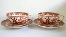 Vtg 2x Brown Transferware Windmill Scene Cup & Saucer Japan picture