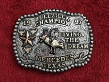 Bull Riding Bullzilla☆Rare☆1997☆RODEO CHAMPION TROPHY BUCKLE☆Mercedes Texas ☆T97 picture