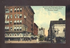 PORTLAND OREGON DOWNTOWN STREET SCENE OWL DRUG STORE 1915 VINTAGE POSTCARD picture