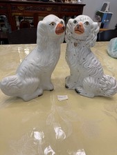 Staffordshire antique England king Charles spaniels dog pair 13” high picture
