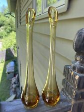Pair of Viking Glass Smoothie Vases - Amber - 11-1/2” Tall - EUC picture