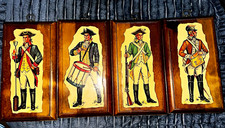 Vintage Revolutionary War Colonial Soldier Wall Plaques Set of 4 Wood Decoupage picture