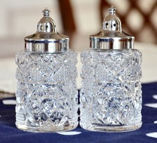 Vintage Heritage by Fostoria Salt & Pepper Shakers Clear Pressed Glass Metal USA picture