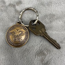 Vintage First American Title Insurance Company Keychain Brass Eagle 95 Years picture