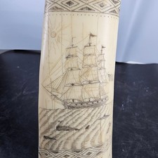 Vintage Scrimshaw Ship Regulus Captain James Hood Faux Whale Tooth picture