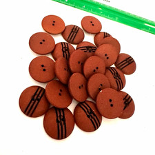 Vintage Original Wood Round 2-Hole Striped Sewing Buttons Brown/Black Lot 21-50 picture