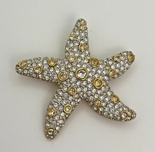 Swarovski Crystal Starfish Brooch Pin Gold Plated Faux Diamond Swan Vintage 90s picture