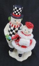 Rare MacKenzie Childs Courtly Check Snowman Couple Skater Christmas Retired picture