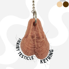Hairy Testicles Keyring Keychain Pair of Saggy Balls Joke Key Ring Scrotum Gift picture