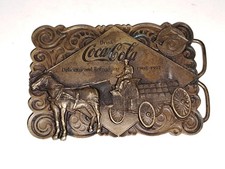 Coke Coca Cola Belt Buckle - 75th Anniversary Horse & Sled Coke Belt Buckle picture