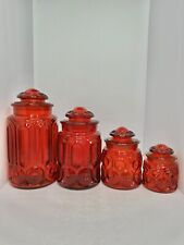 4pcs Vintage MCM LE Smith Amberina Glass Moon and Stars Canisters w/lids picture