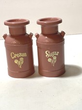 VINTAGE PINK Milk Can Sugar AND Creamer Spout Dispenser SET DM Plastics picture