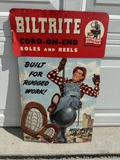 Vintage 1940s 1950s Workwear Boot Shoe Heel Advertising Sign Biltrite Clothing picture