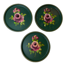3X VTG Metal Tin Floral Toleware Serving Trays E.T. Nash Co Hand Painted Green picture