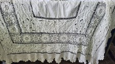 VTG Unique Hand Made Super Fancy White Tablecloth 92x51