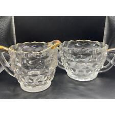 Vintage Fostoria American Cubist Clear Glass Creamer & Sugar Set w/Gold Accents picture