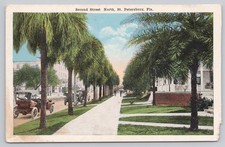 Vintage Palm-Lined Second Street North St. Petersburg Florida Postcard picture
