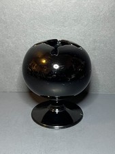 Vintage MCM Art Deco Black Amethyst Glass Pedestal Space Age Sphere Ashtray 4.5